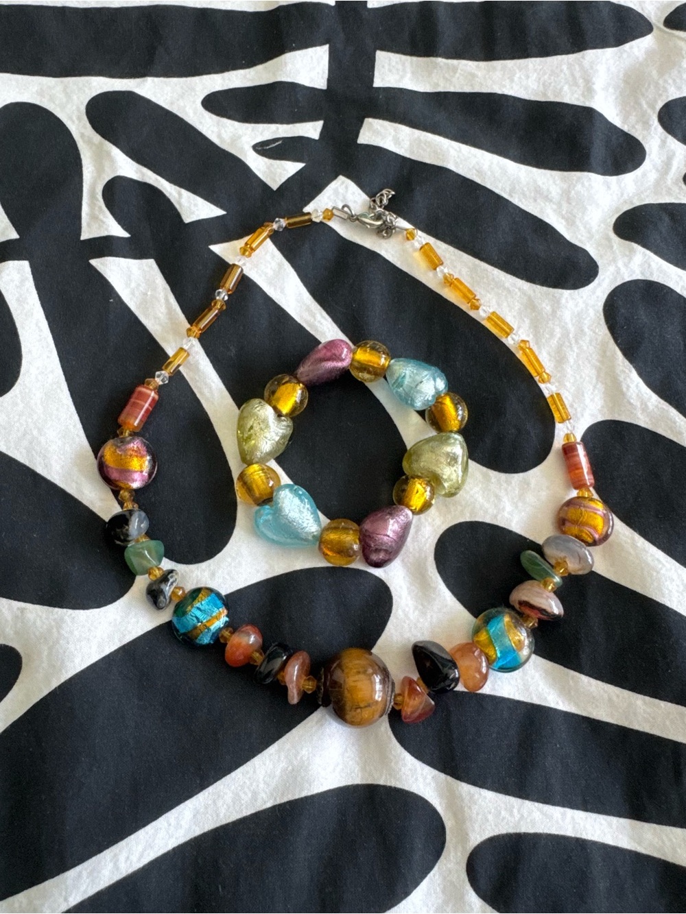 Multicolor Glass Bead Necklace and Bracelet Set - Vibrant Murano-Style Jewelry